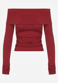 Renee - Bordowa Marszczona Bluzka Hiszpanka Vices z Wywiniętym Dekoltem Termola. Okazja: na co dzień. Typ kołnierza: dekolt hiszpanka. Kolor: czerwony. Materiał: jeans. Styl: casual #6