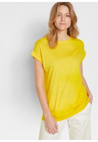 bonprix - Długi shirt z wywijanymi rękawami (2 szt.). Kolor: żółty. Materiał: bawełna. Długość: długie