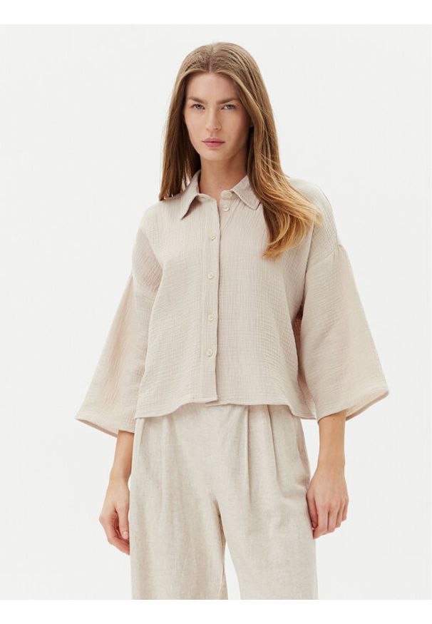 Vero Moda Koszula Natali 10279685 Beżowy Standard Fit. Kolor: beżowy. Materiał: bawełna