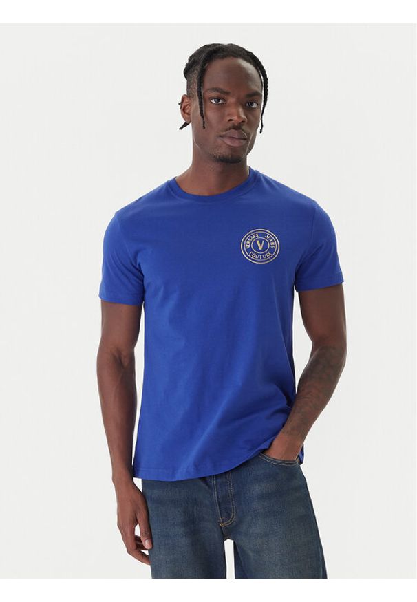 Versace Jeans Couture T-Shirt 79GAHT00 CJ00T Niebieski Regular Fit. Kolor: niebieski. Materiał: bawełna