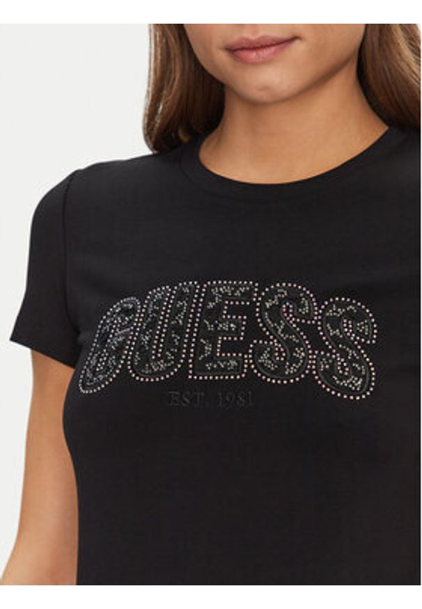 Guess T-Shirt W5GI04 J1314 Czarny Slim Fit. Kolor: czarny. Materiał: bawełna
