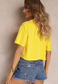 Renee - Żółty T-shirt o Fasonie Cropped Oversize Brighta. Kolor: żółty. Materiał: jeans