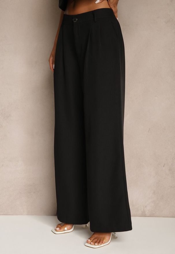 Renee - Czarne Spodnie o Szerokim Kroju High Waist Dolarenna. Okazja: na co dzień. Stan: podwyższony. Kolor: czarny. Styl: elegancki, casual