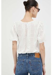 Wrangler bluzka bawełniana damska kolor biały gładka. Okazja: na co dzień. Kolor: biały. Materiał: bawełna. Wzór: gładki. Styl: casual #3