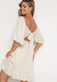 Born2be - Beżowa Rozkloszowana Sukienka z Wiskozą i Lnem z Gumką w Talii Falbanką i Podszewką Vilemia. Okazja: na co dzień. Kolor: beżowy. Materiał: len, wiskoza. Typ sukienki: rozkloszowane, proste. Styl: casual #7
