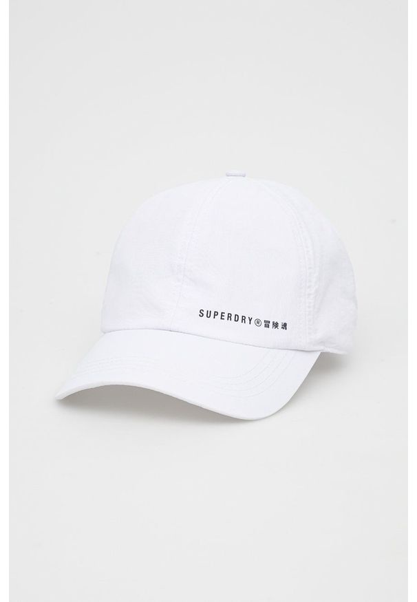 Superdry czapka kolor biały z nadrukiem. Kolor: biały. Wzór: nadruk