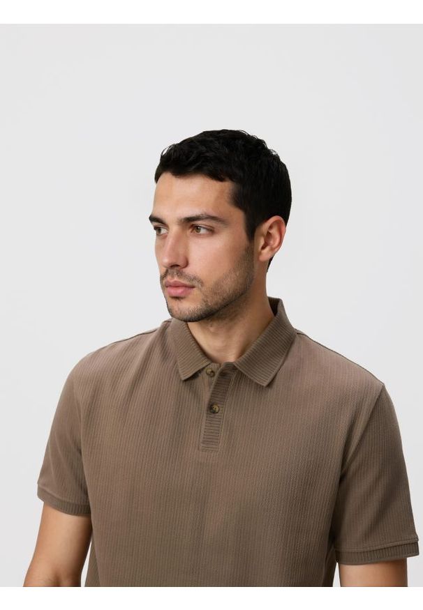 Reserved - Koszulka polo regular ze strukturalnej dzianiny - brązowy. Typ kołnierza: polo. Kolor: brązowy. Materiał: dzianina