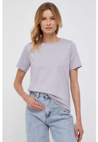 Calvin Klein t-shirt bawełniany kolor fioletowy. Kolor: fioletowy. Materiał: bawełna. Wzór: gładki. Styl: klasyczny