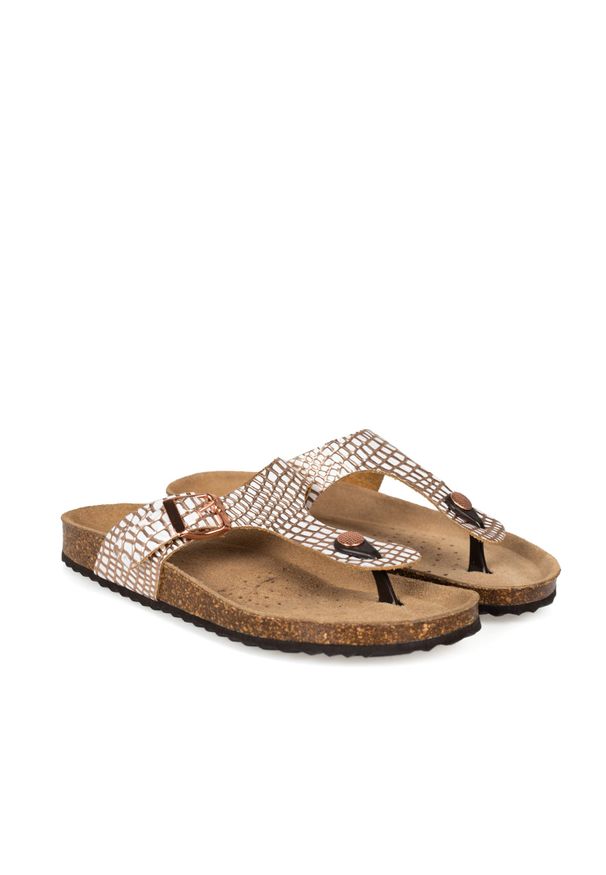 Geox Klapki "Brionia" | D15LSB00040 | Kobieta | Biały, Złoty. Nosek buta: okrągły. Kolor: złoty, wielokolorowy, biały. Materiał: skóra. Styl: klasyczny, elegancki