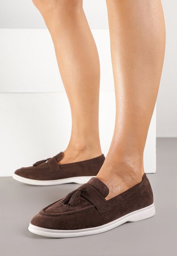 Born2be - Brązowe Mokasyny z Frędzlami z Przodu Melarella. Okazja: na co dzień. Kolor: brązowy. Materiał: jeans. Styl: elegancki, casual
