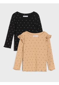 Sinsay - Koszulki z długimi rękawami 2 pack - beżowy. Kolor: beżowy. Długość rękawa: długi rękaw. Długość: długie