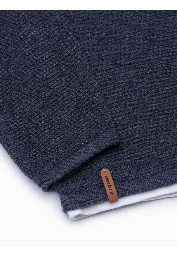 Ombre Clothing - Sweter męski - granatowy/melanżowy V3 E121 - XXL. Okazja: na co dzień. Kolor: niebieski. Materiał: bawełna. Wzór: melanż. Styl: klasyczny, elegancki, casual