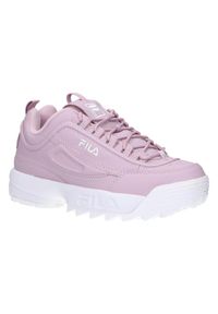 Buty do chodzenia damskie Fila Disruptor Low. Zapięcie: sznurówki. Kolor: fioletowy. Materiał: skóra, syntetyk, tkanina, materiał. Szerokość cholewki: normalna. Sport: turystyka piesza