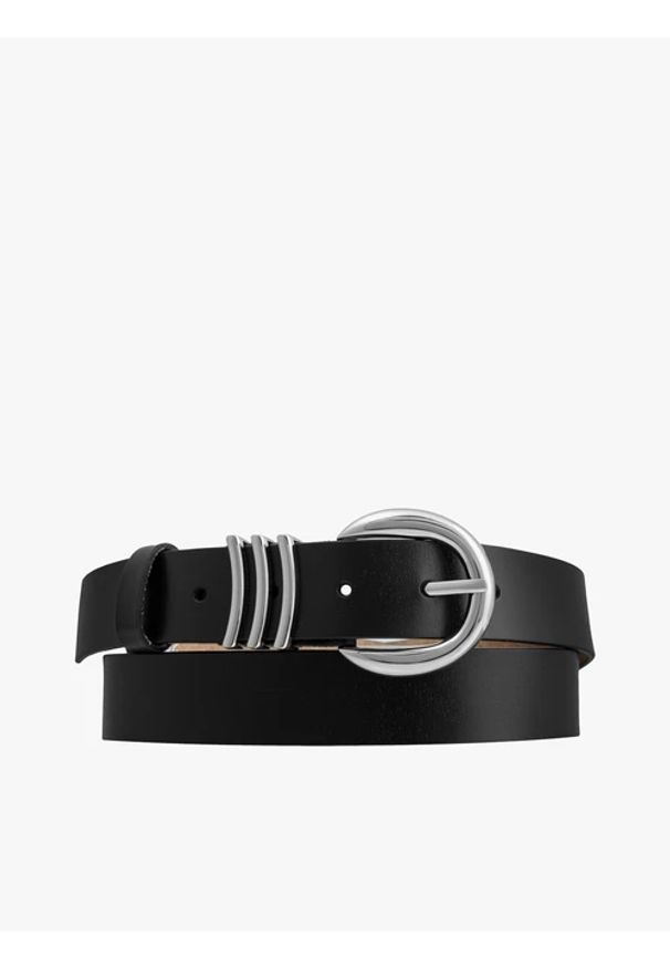 Ryłko - Czarny pasek ze skóry licowej. Kolor: czarny. Materiał: skóra. Wzór: aplikacja