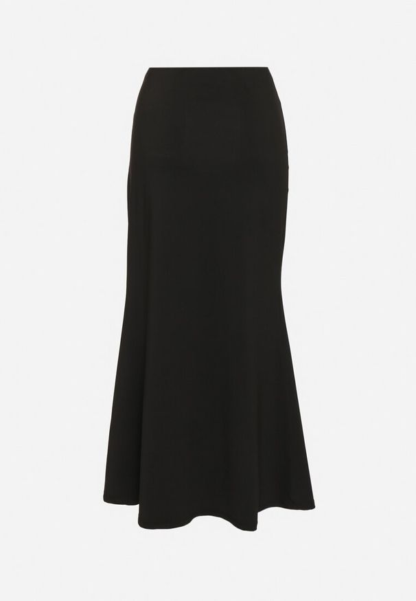 Born2be - Czarna Spódnica z Wiskozą i Wysokim Stanem Ozdobiona Wiązaniem i Marszczeniem Tefaina. Okazja: na co dzień. Stan: podwyższony. Kolor: czarny. Materiał: wiskoza. Wzór: aplikacja. Styl: casual