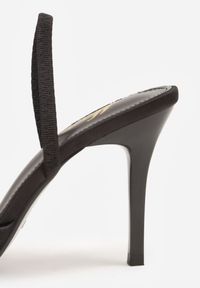 Renee - Czarne Szpilki o Satynowym Wykończeniu z Aplikacją w Kształcie Kokardy Gihaen. Okazja: do pracy. Kolor: czarny. Materiał: satyna. Wzór: aplikacja. Obcas: na szpilce #8