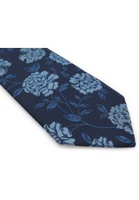 Adam Collection - Granatowy krawat męski w błękitne kwiaty D307. Kolor: niebieski. Materiał: mikrofibra, tkanina. Wzór: kwiaty #2