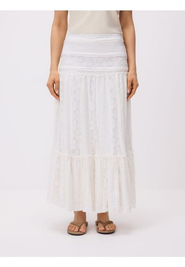 Reserved - Koronkowa spódnica maxi - biały. Kolor: biały. Materiał: koronka