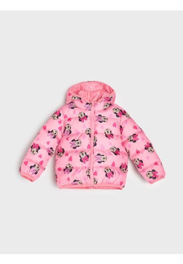Sinsay - Pikowana kurtka puffer z kapturem Minnie Mouse - różowy. Typ kołnierza: kaptur. Kolor: różowy. Wzór: motyw z bajki