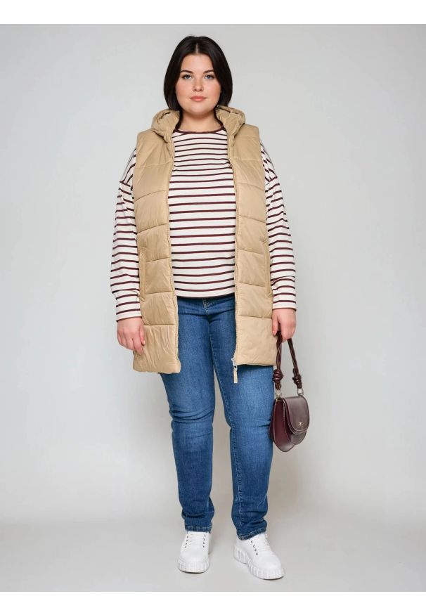 Big-Star - Kamizelka damska pikowana beżowa Pavla 801. Kolor: beżowy. Długość: długie