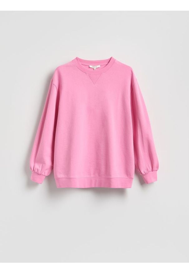 Reserved - Bluza z nadrukiem na plecach - różowy. Kolor: różowy. Materiał: bawełna, dzianina. Wzór: nadruk