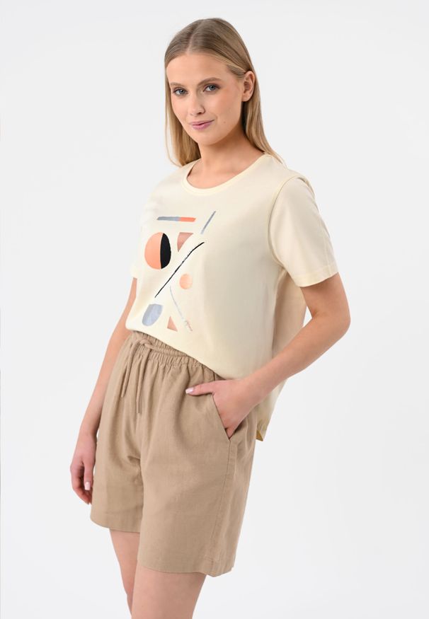 Volcano - Koszulka z printem T-HAUS. Materiał: bawełna, materiał. Długość rękawa: krótki rękaw. Długość: krótkie. Wzór: nadruk. Sezon: wiosna, lato. Styl: glamour, klasyczny