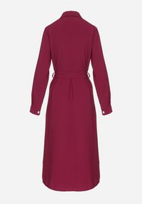 Born2be - Bordowa Koszulowa Sukienka z Eleganckimi Guzikami i Wiązanym Paskiem w Talii Kortella. Okazja: na co dzień, na spotkanie biznesowe. Typ kołnierza: dekolt w serek. Kolor: czerwony. Długość rękawa: długi rękaw. Typ sukienki: koszulowe. Styl: elegancki #3