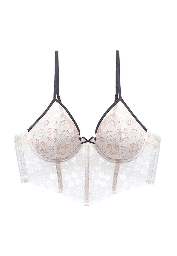 Intica - Braletka push-up z koronki elegancka biustonosz na co dzień Eliza. Kolor: biały. Materiał: koronka. Rodzaj stanika: push-up. Wzór: koronka