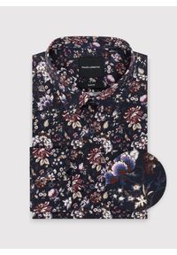 Pako Lorente - PAKO LORENTE – Granatowa koszula w kwiaty. Typ kołnierza: kołnierzyk klasyczny. Kolor: niebieski. Materiał: elastan, bawełna. Długość rękawa: długi rękaw. Długość: długie. Wzór: kwiaty. Styl: klasyczny #2