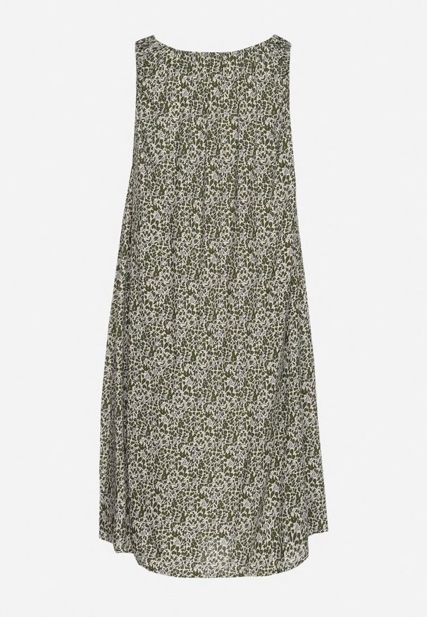 Born2be - Ciemnozielona Rozkloszowana Sukienka z Bawełny w Abstrakcyjny Wzór Annivione. Kolor: zielony. Materiał: bawełna. Długość rękawa: na ramiączkach. Styl: elegancki, klasyczny