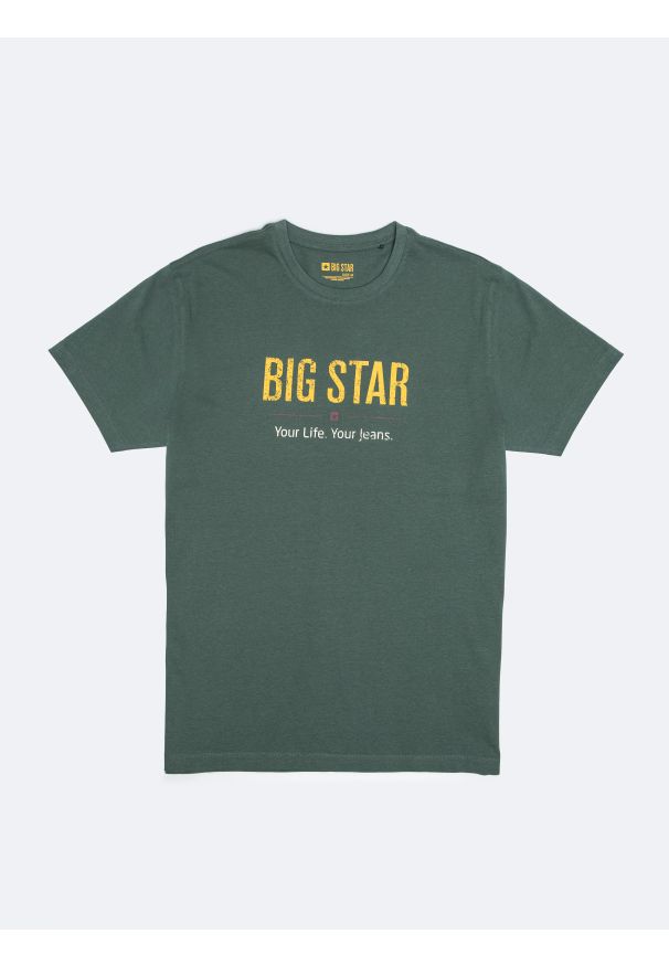 Big-Star - Koszulka męska o klasycznym kroju zielona Bruno 300. Okazja: na co dzień. Kolor: zielony. Materiał: bawełna. Wzór: nadruk. Styl: klasyczny