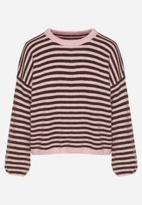 Born2be - Różowy Sweter Oversize w Paski z Dodatkiem Wełny i Wiskozy Tianalla. Kolor: różowy. Materiał: wiskoza, wełna. Wzór: paski. Styl: elegancki #3