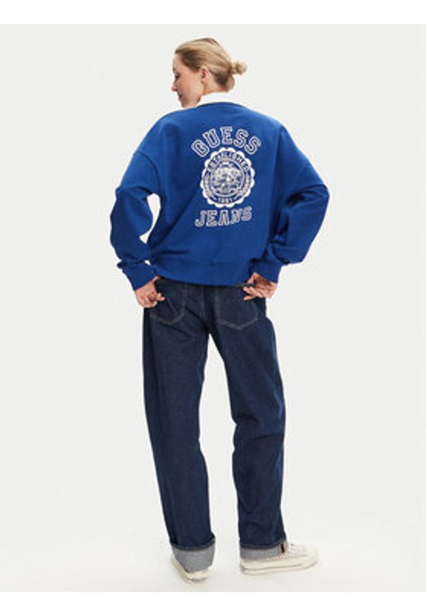 Guess Jeans Bluza W5YQ16 K68I4 Niebieski Oversize. Kolor: niebieski. Materiał: bawełna