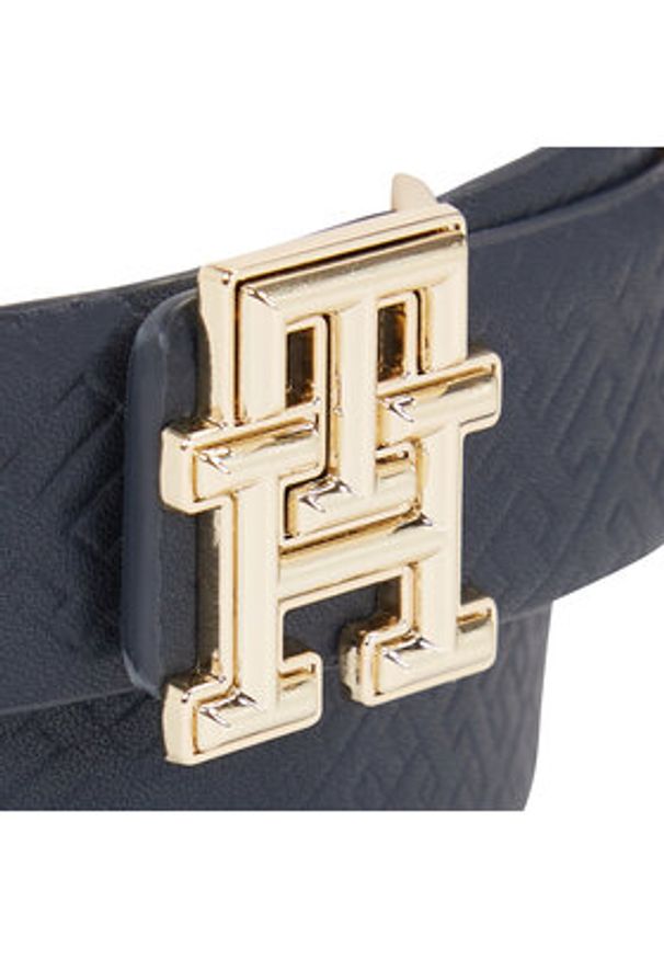 TOMMY HILFIGER - Tommy Hilfiger Pasek Damski Th Logo Bombe Rev 3.0 AW0AW16019 Granatowy. Kolor: niebieski. Materiał: skóra
