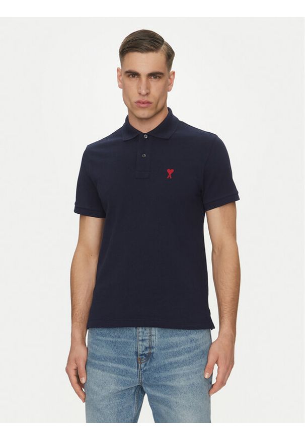 AMI PARIS Polo BFUPL001.760 Granatowy Regular Fit. Typ kołnierza: polo. Kolor: niebieski. Materiał: bawełna
