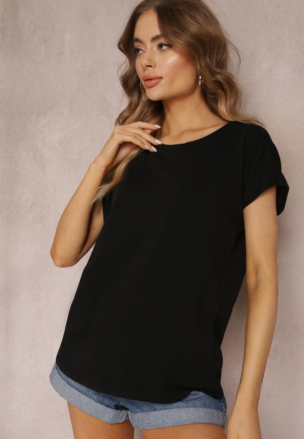 Renee - Czarny T-shirt z Krótkim Rękawem Bawełniany Telarosa. Kolor: czarny. Materiał: bawełna. Długość rękawa: krótki rękaw. Długość: krótkie
