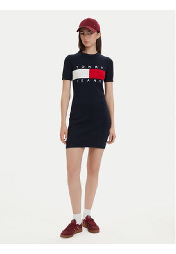 Tommy Jeans Sukienka codzienna Flag DW0DW22853 Granatowy Slim Fit. Okazja: na co dzień. Kolor: niebieski. Materiał: bawełna. Typ sukienki: proste. Styl: casual