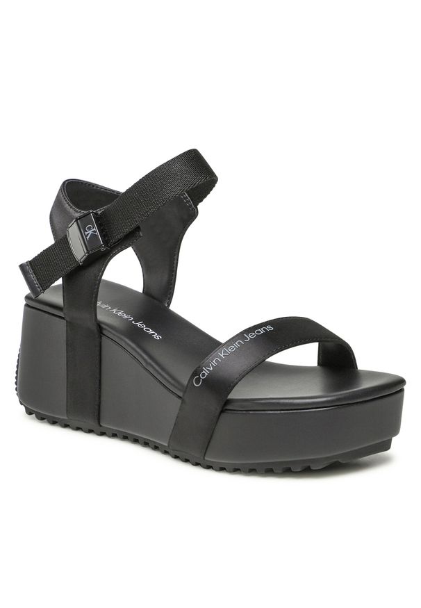 Sandały Calvin Klein Jeans Wedge Block Sandal Satin/Hw YW0YW00980 Black/Overcast Grey 0GL. Kolor: czarny. Materiał: materiał