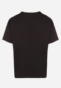 Born2be - Czarna Koszulka T-shirt z Bawełny Fodarella. Okazja: na co dzień. Kolor: czarny. Materiał: bawełna. Wzór: aplikacja. Styl: klasyczny, casual, elegancki #5