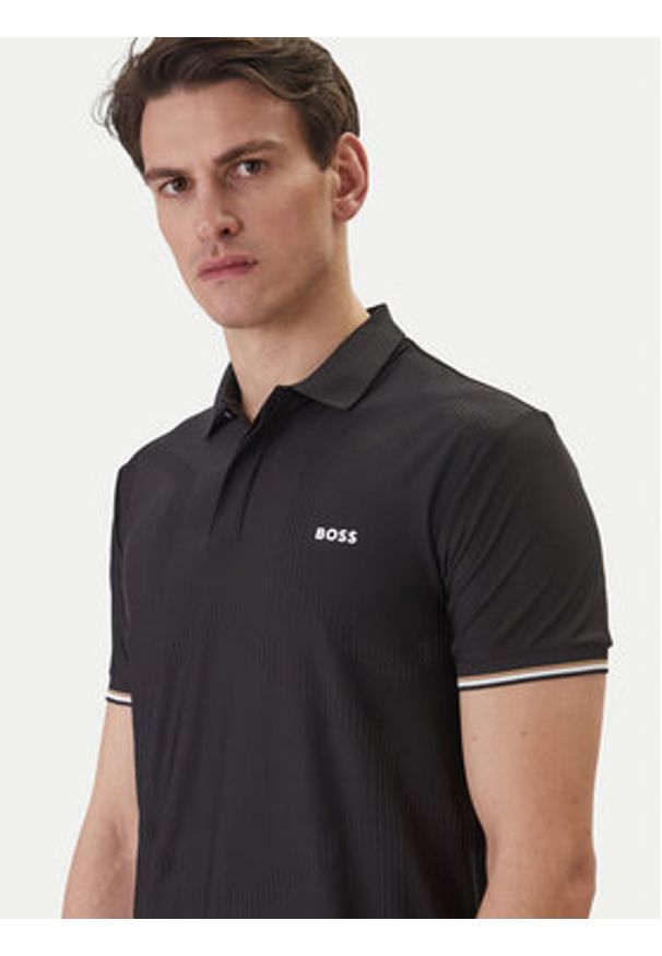 BOSS Polo Chip Hexa 50554561 Czarny Regular Fit. Typ kołnierza: polo. Kolor: czarny. Materiał: syntetyk