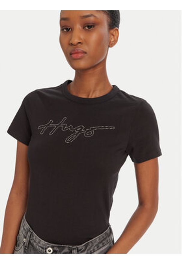 Hugo - HUGO T-Shirt Deloris 50532137 Czarny Regular Fit. Kolor: czarny. Materiał: bawełna