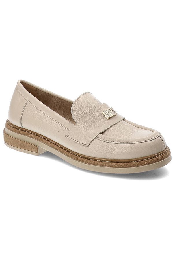 Beżowe Półbuty Armodo Eleganckie Mokasyny Damskie. Okazja: do pracy, na co dzień, na spotkanie biznesowe. Kolor: beżowy. Materiał: skóra. Styl: elegancki