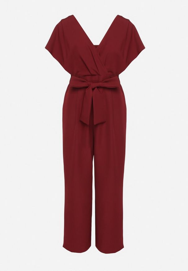 Born2be - Bordowy Elegancki Kombinezon z Marszczeniem i Wcięciem w Talii Melonessa. Okazja: na co dzień. Kolor: czerwony. Styl: elegancki