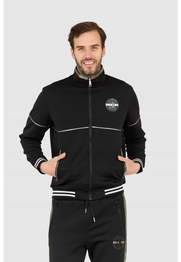 La Martina - LA MARTINA Czarna bluza męska na suwak, Rozmiar XL. Kolor: czarny