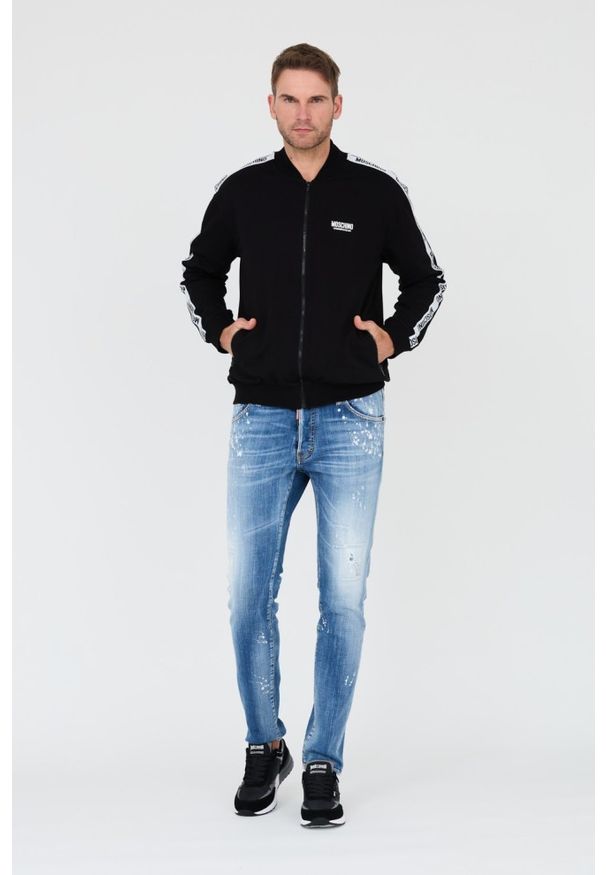 MOSCHINO Czarna męska bluza z lampasami, Rozmiar M. Kolor: czarny