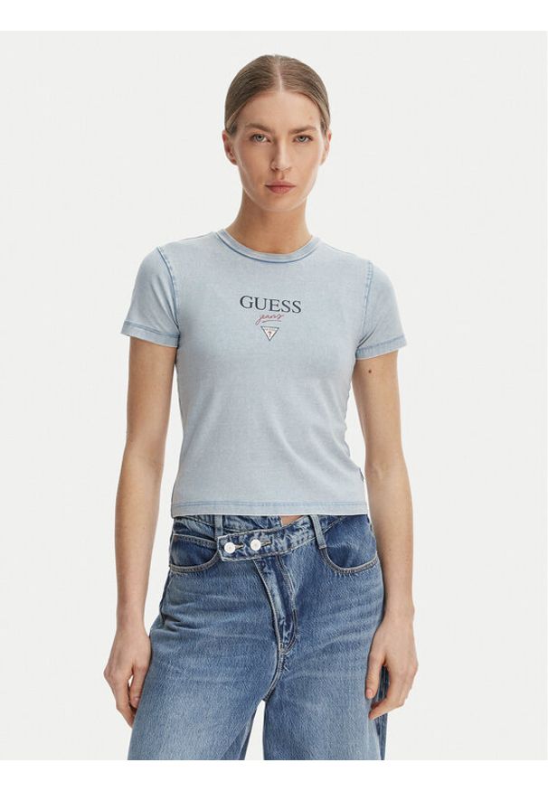Guess Jeans T-Shirt W6GIA6 KCTL1 Niebieski Slim Fit. Kolor: niebieski. Materiał: bawełna
