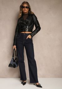 Renee - Niebieskie Jeansy High Waist Straight Leg Linssea. Okazja: na co dzień, na spacer. Stan: podwyższony. Kolekcja: plus size. Kolor: niebieski. Styl: casual