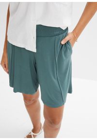 bonprix - Bermudy z dżerseju z wygodnym pasem. Kolor: zielony. Materiał: jersey. Sezon: lato