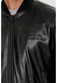 Guess - GUESS Skórzany bomber męski District Faux Leather Bomber, Rozmiar M. Typ kołnierza: kołnierzyk stójkowy. Kolor: czarny. Materiał: skóra. Styl: elegancki, klasyczny