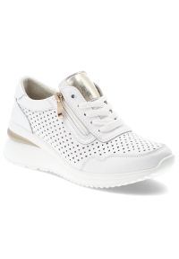 Sneakersy damskie Vinceza, ze skóry naturalnej licowej ażurowa cholewka zamek i sznurowanie lekka podeszwa, białe, 95402. Okazja: na co dzień. Zapięcie: sznurówki. Kolor: biały. Materiał: skóra. Szerokość cholewki: normalna. Wzór: ażurowy. Styl: casual, klasyczny, elegancki #1